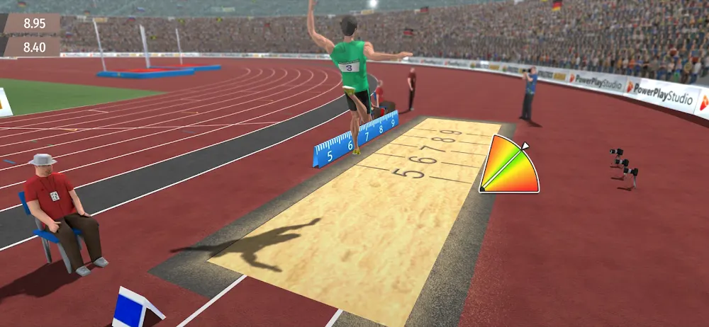 Prova de salto em comprimento no jogo Athletics Mania
