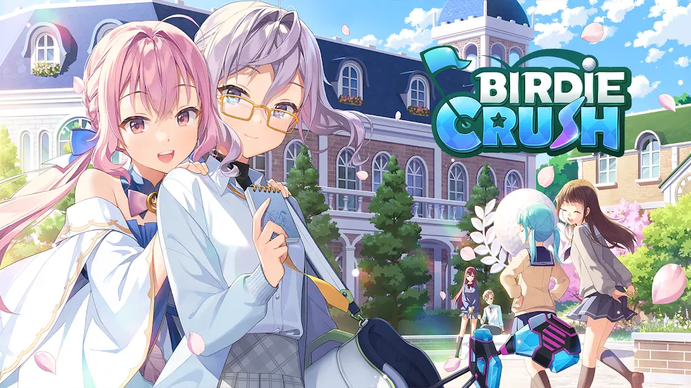 Captura do jogo Birdie Crush com personagens de estilo anime num campo de golfe