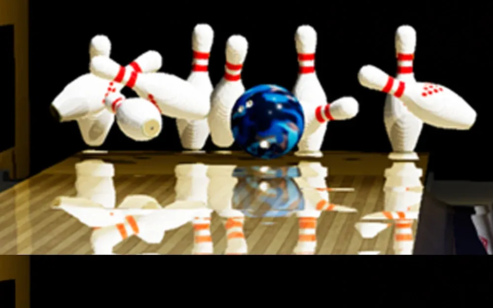 Captura do jogo Bowling Unleashed com a bola a atingir os pinos