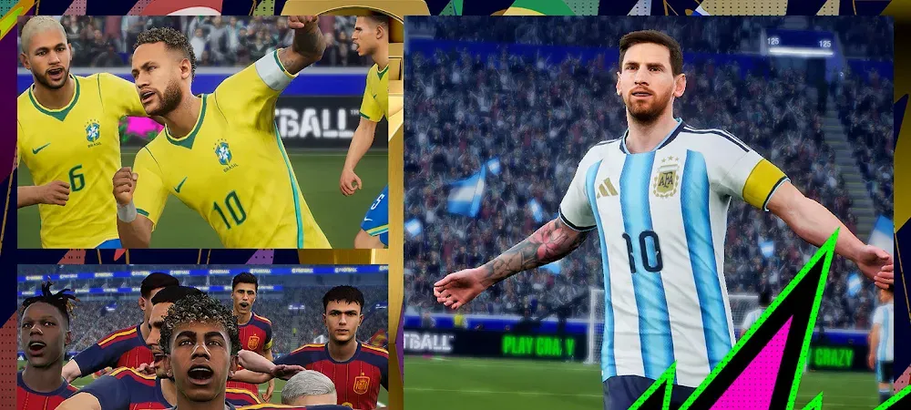 Captura do jogo eFootball com equipas licenciadas em campo