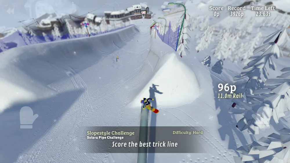 Snowboarder a saltar na parede de um half-pipe de neve em Grand Mountain Adventure 2