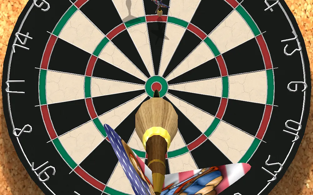 Captura do jogo Pro Darts 2026 com três dardos cravados no alvo